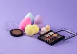 Makeup Sponges on a purple background