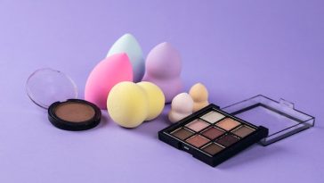 Makeup Sponges on a purple background