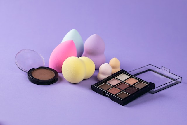 Makeup Sponges on a purple background